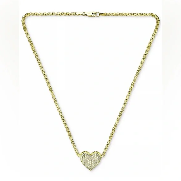 Cubic Zirconia Pavé Heart 18" Pendant Necklace in Gold - Picture 2 of 5